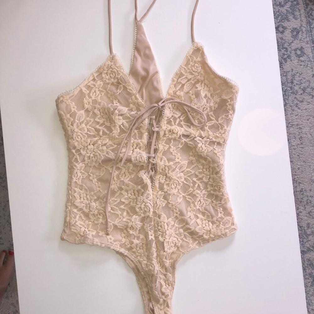 Beige lace bodysuit